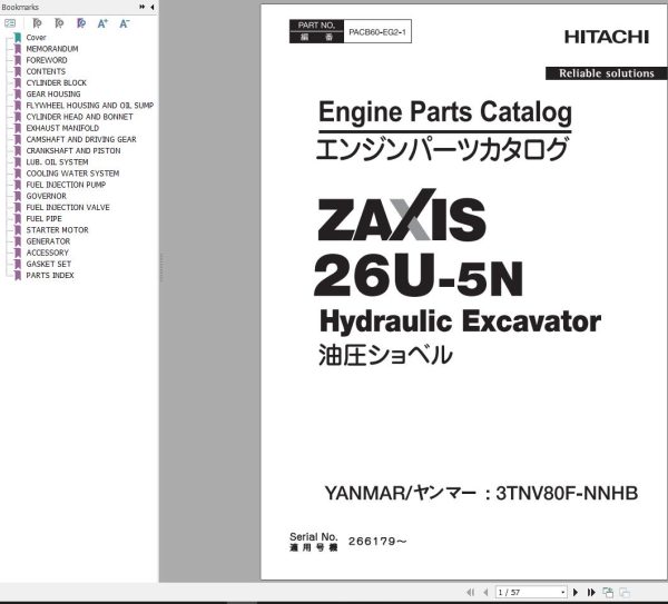 Hitachi Hydraulic Excavator ZX26U 5N Engine Parts Catalog PACB60 EG2 1