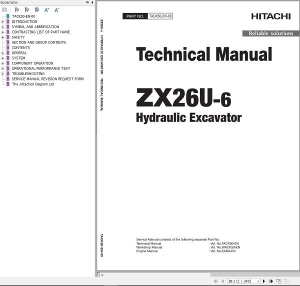 Hitachi Hydraulic Excavator ZX26U 6 Technical Manual TACK50 EN 00