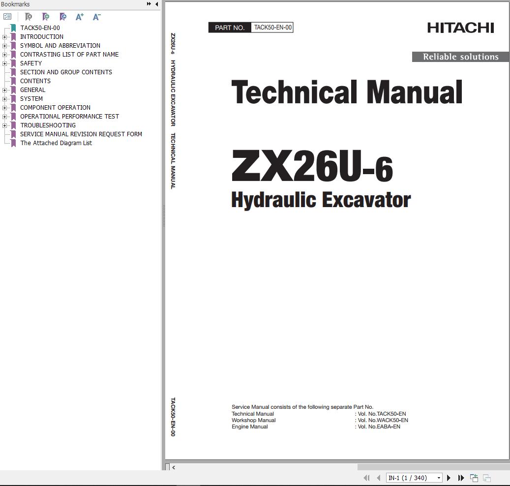 Hitachi Hydraulic Excavator ZX26U 6 Technical Manual TACK50 EN 00