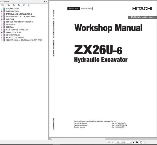 Hitachi Hydraulic Excavator ZX26U 6 Workshop Manual WACK50 EN 00