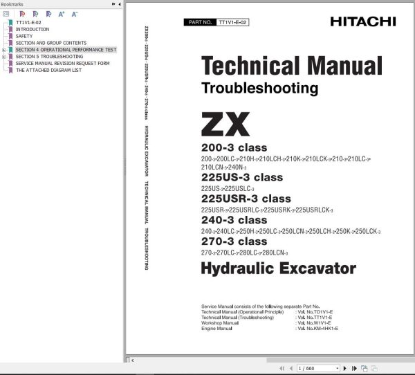 Hitachi Hydraulic Excavator ZX270 3 Technical Manual
