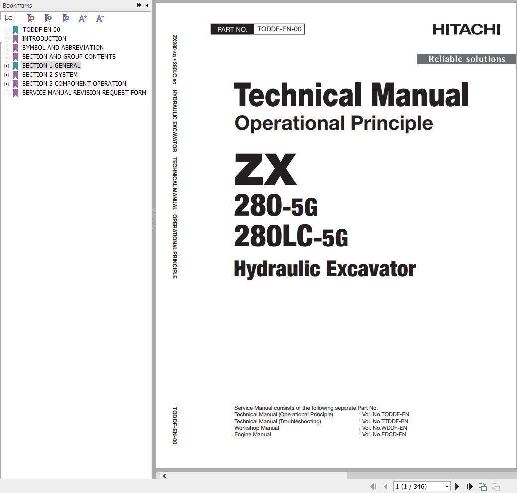 Hitachi Hydraulic Excavator ZX280 5G ZX280LC 5G Technical Manual