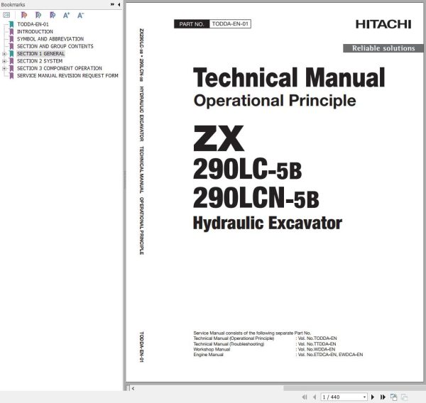 Hitachi Hydraulic Excavator ZX290LC 5B ZX290LCN 5B Technical Manual