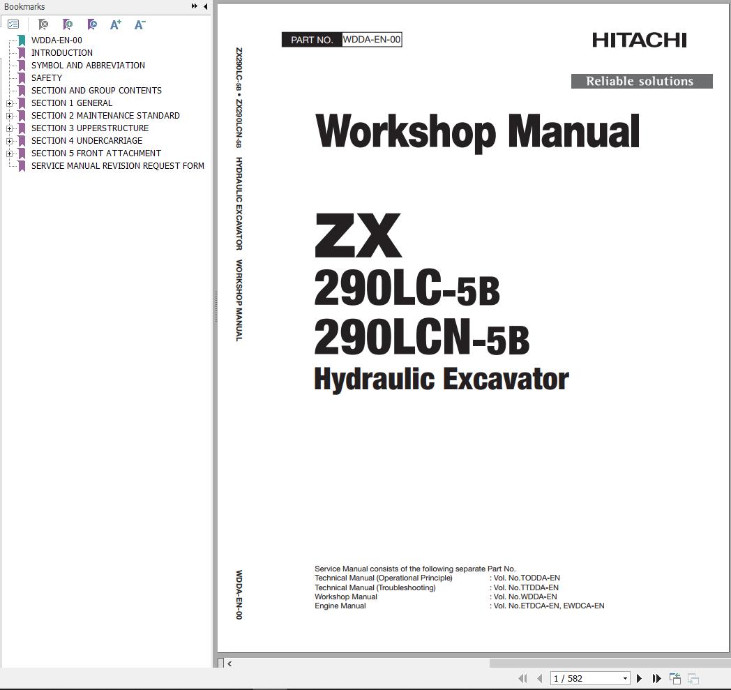 Hitachi Hydraulic Excavator ZX290LC 5B ZX290LCN 5B Workshop Manual