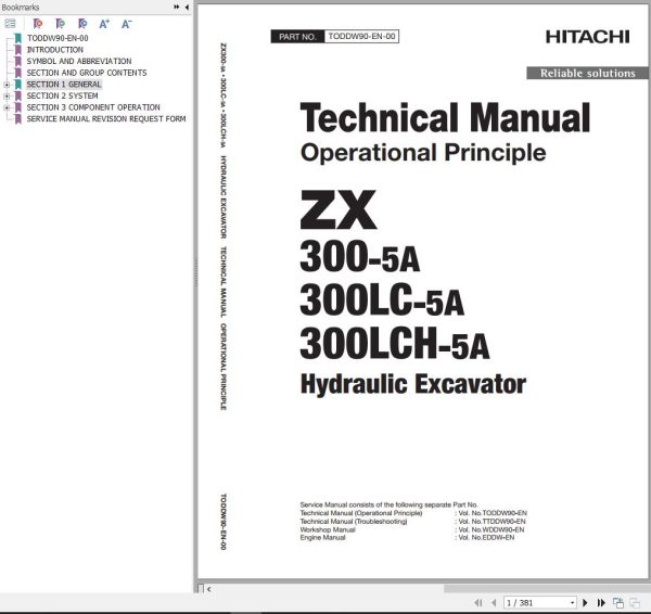 Hitachi Hydraulic Excavator ZX300 5A ZX300LC 5A ZX300LCH 5A Technical Manual