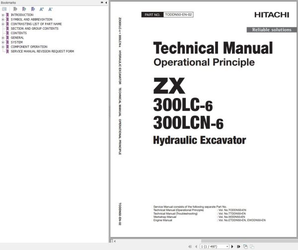Hitachi Hydraulic Excavator ZX300LC 6 ZX300LCN 6 Technical Manual