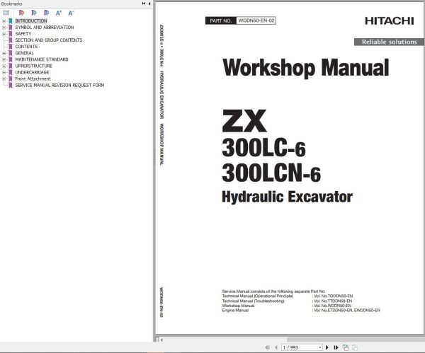 Hitachi Hydraulic Excavator ZX300LC 6 ZX300LCN 6 Workshop Manual WDDN50 EN 02