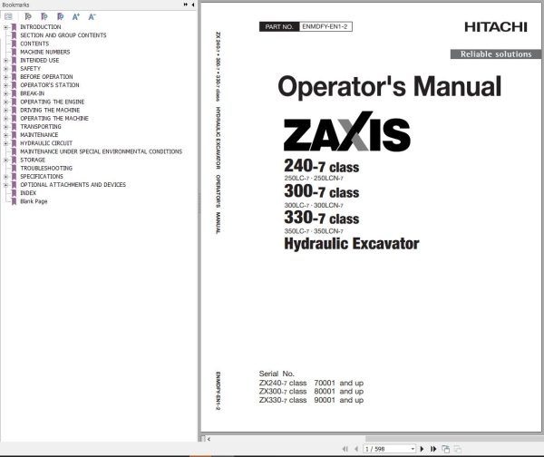 Hitachi Hydraulic Excavator ZX300LC 7 ZX300LCN 7 Operators Manual ENMDFY EN1 2