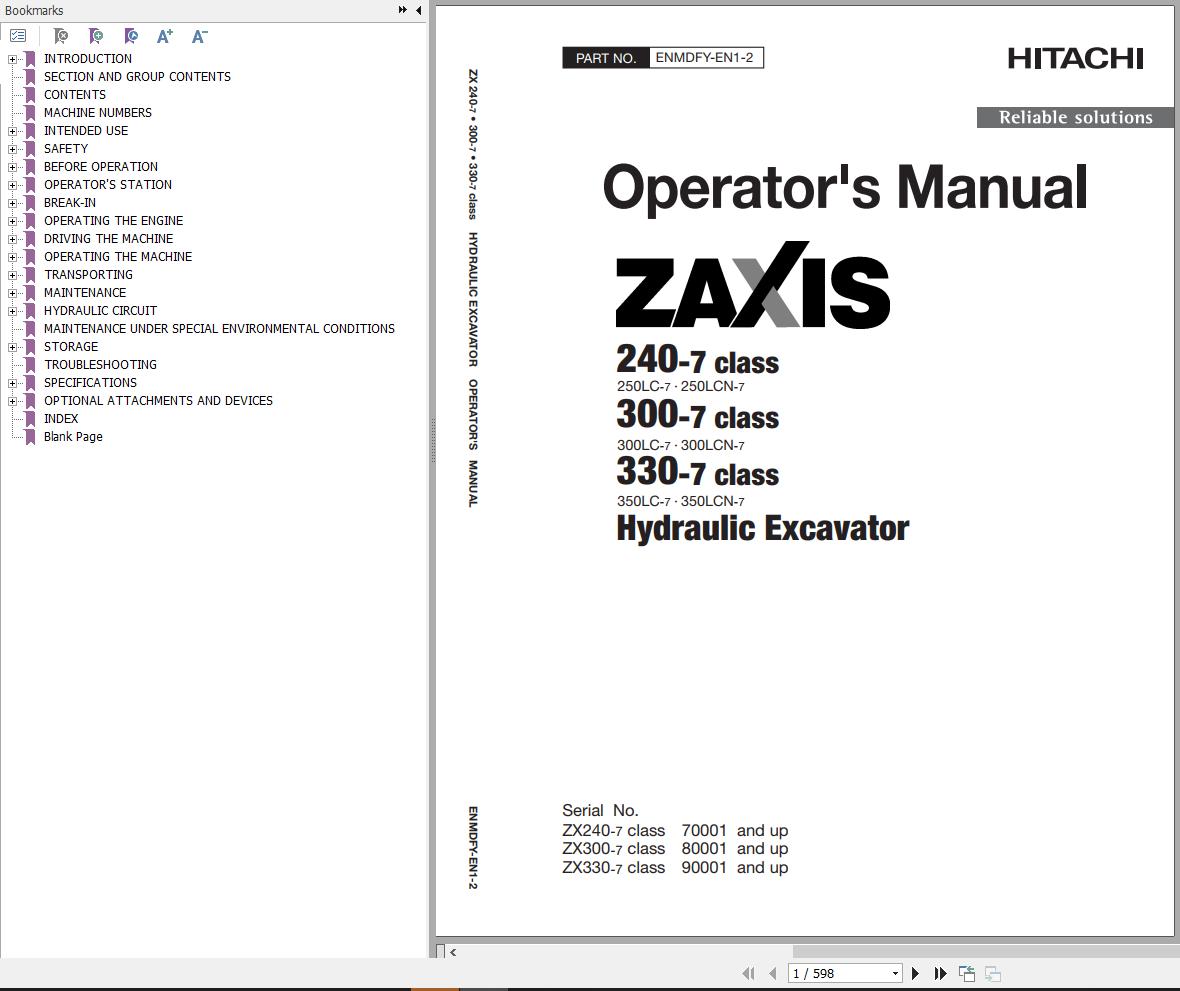 Hitachi Hydraulic Excavator ZX300LC 7 ZX300LCN 7 Operators Manual ENMDFY EN1 2