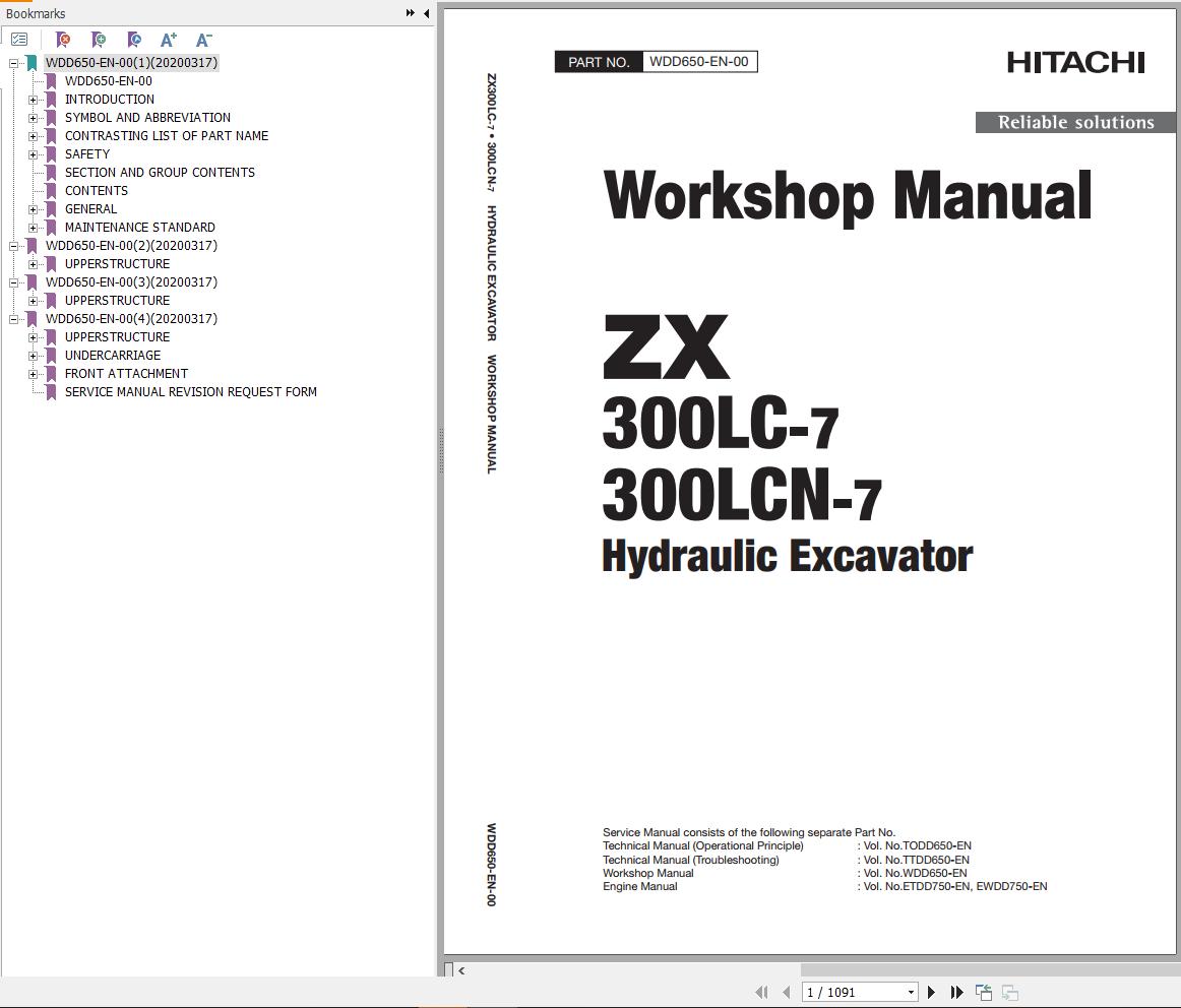 Hitachi Hydraulic Excavator ZX300LC 7 ZX300LCN 7 Workshop Manual