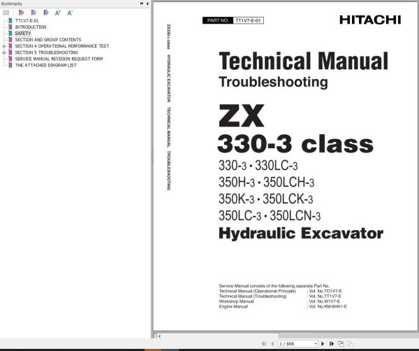 Hitachi Hydraulic Excavator ZX330 3 Class Technical Manual