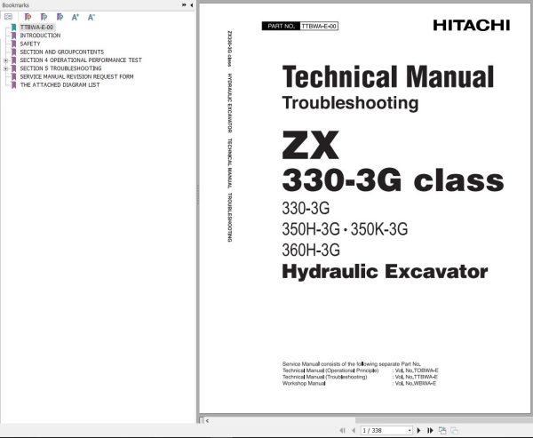 Hitachi Hydraulic Excavator ZX330 3G Technical Manual