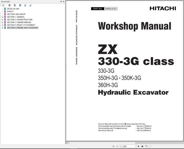 Hitachi Hydraulic Excavator ZX330 3G Workshop Manual WBWA E 00