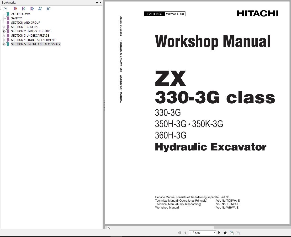 Hitachi Hydraulic Excavator ZX330 3G Workshop Manual WBWA E 00