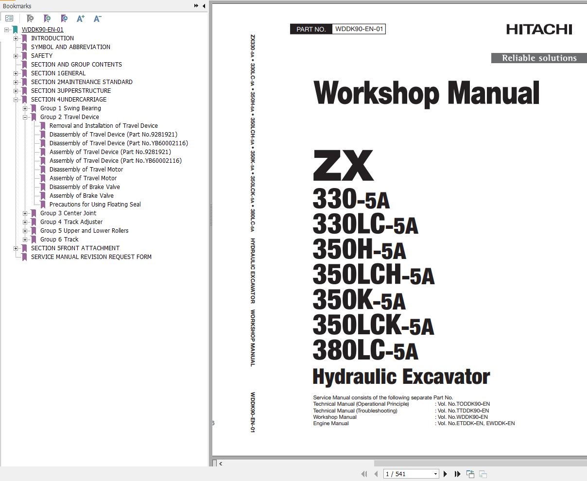 Hitachi Hydraulic Excavator ZX330 5A ZX330LC 5A ZX350H 5A Workshop Manual