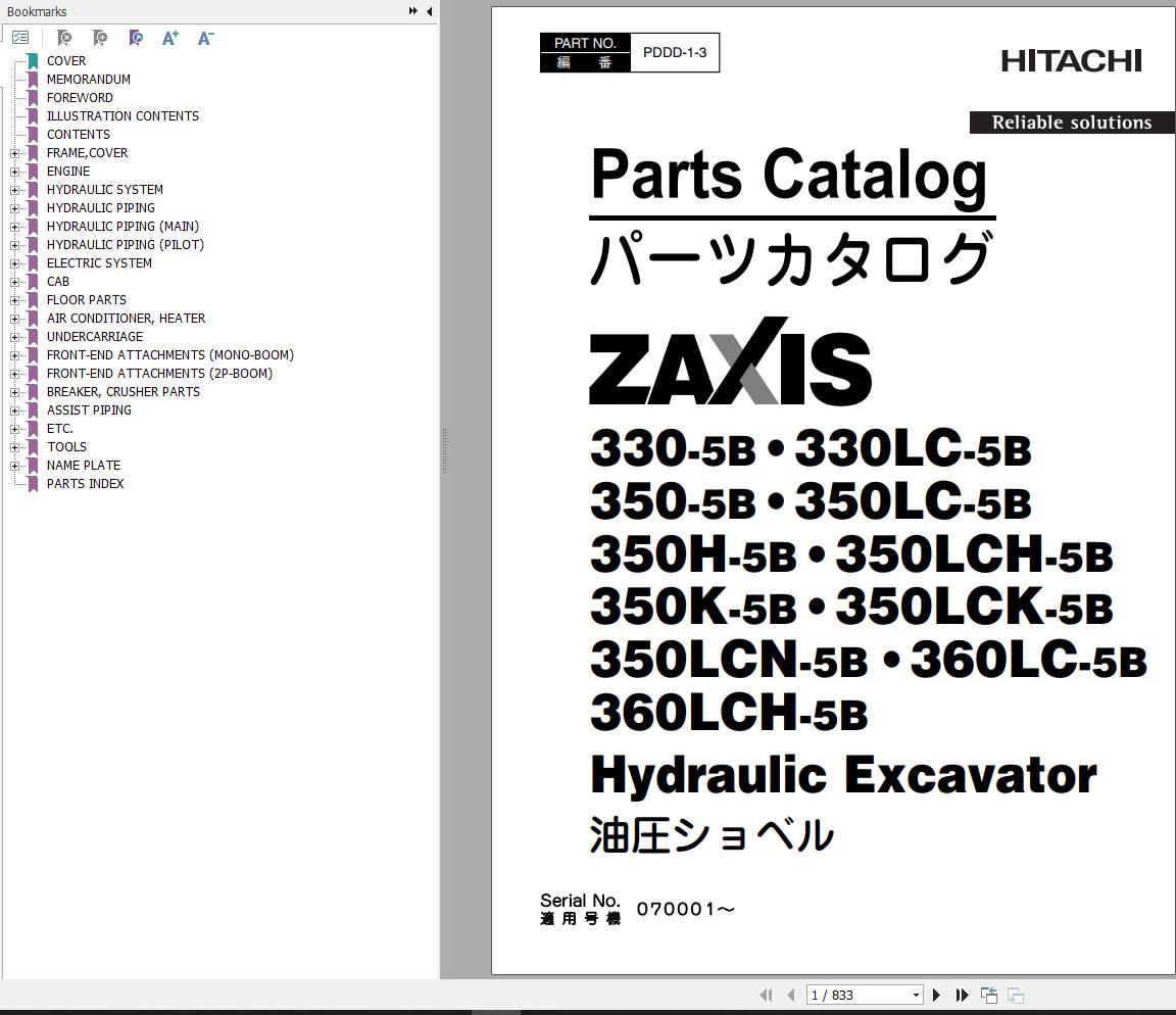 Hitachi Hydraulic Excavator ZX330 5B ZX330LC 5B Parts Catalog EN JP