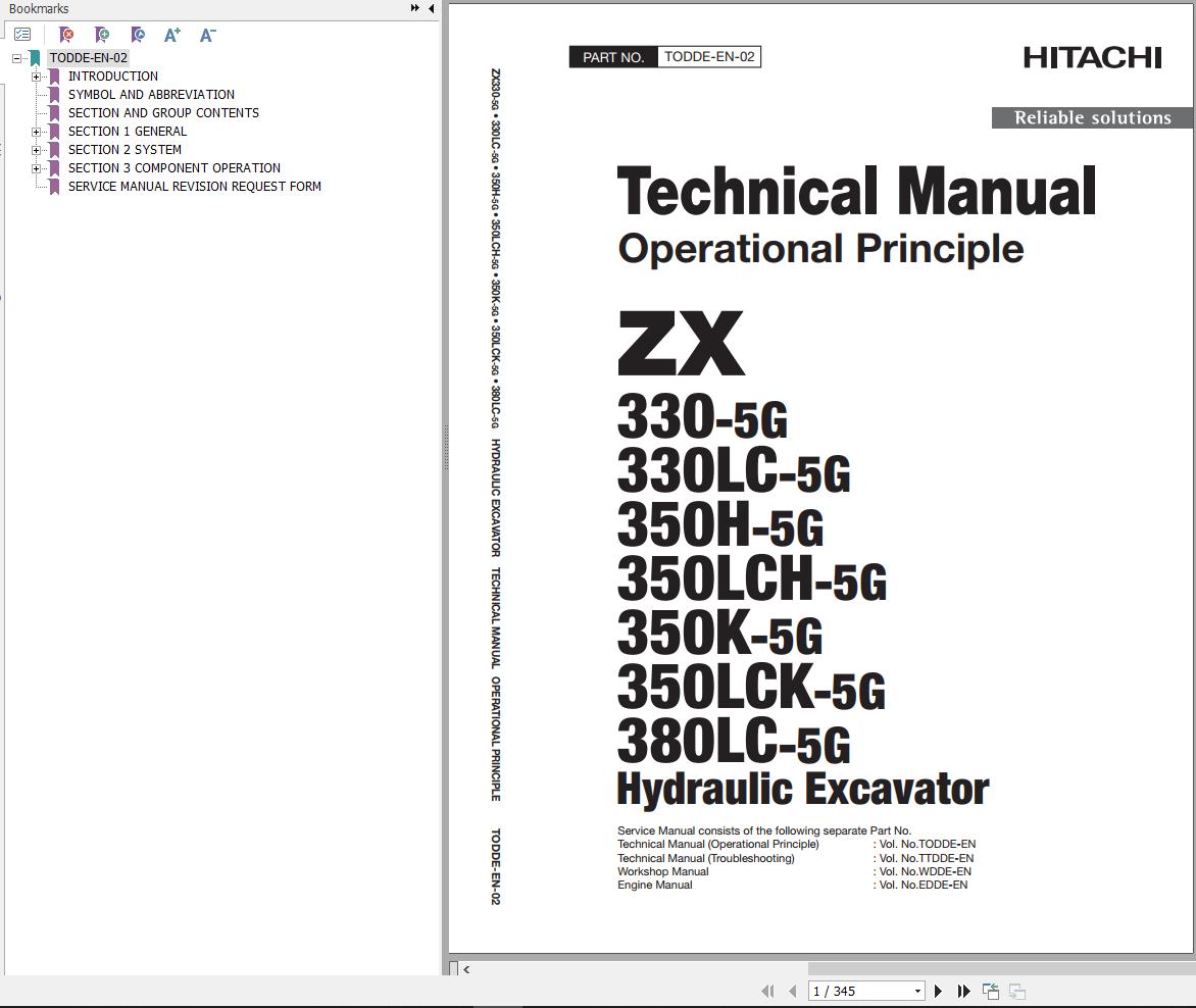 Hitachi Hydraulic Excavator ZX330 5G to ZX380LC 5G Technical Manual