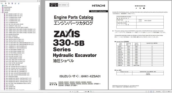Hitachi Hydraulic Excavator ZX330LC 5B Parts Catalog EN JP