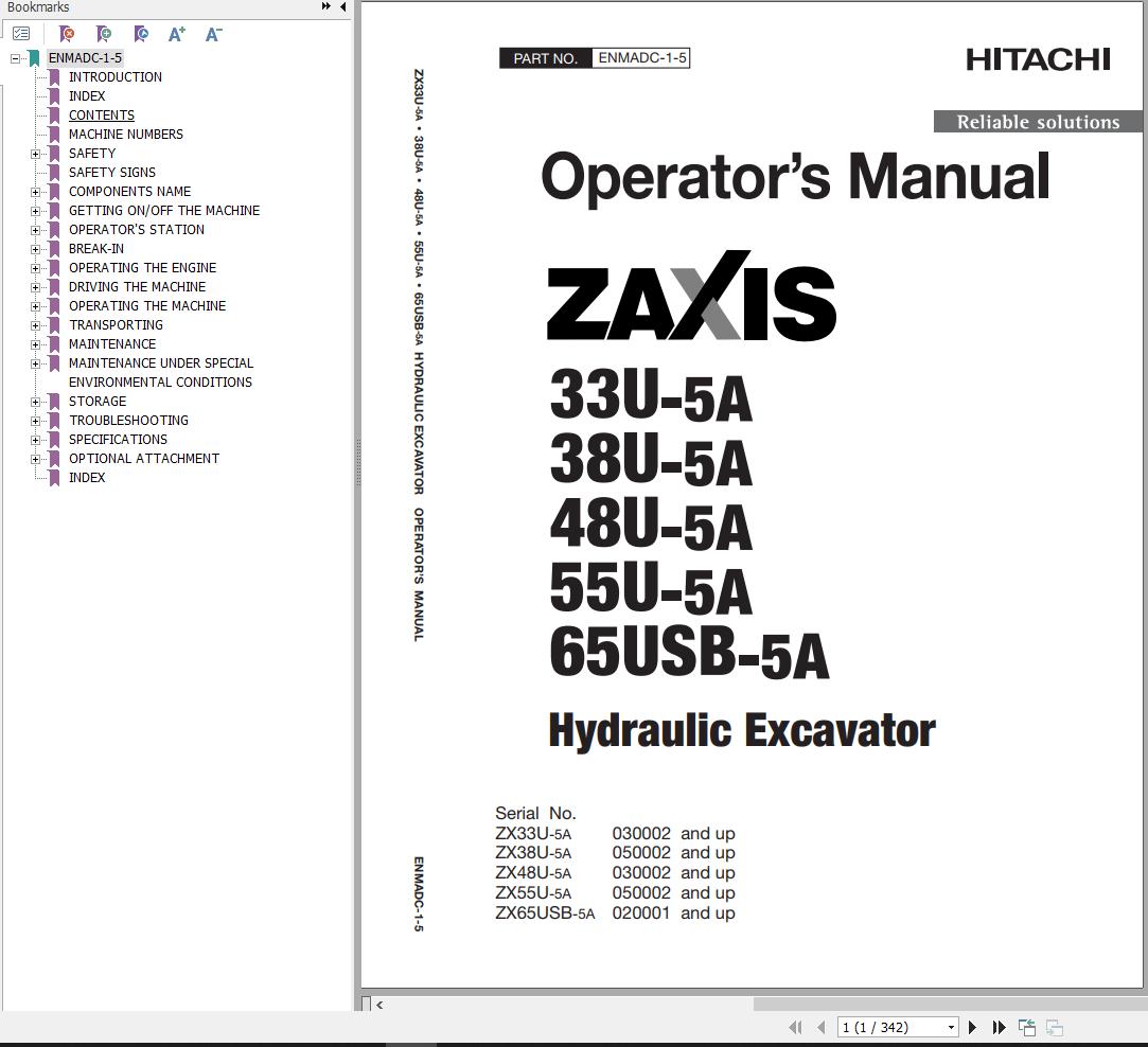 Hitachi Hydraulic Excavator ZX33U 5A Operator’s Manual ENMADC 1 5