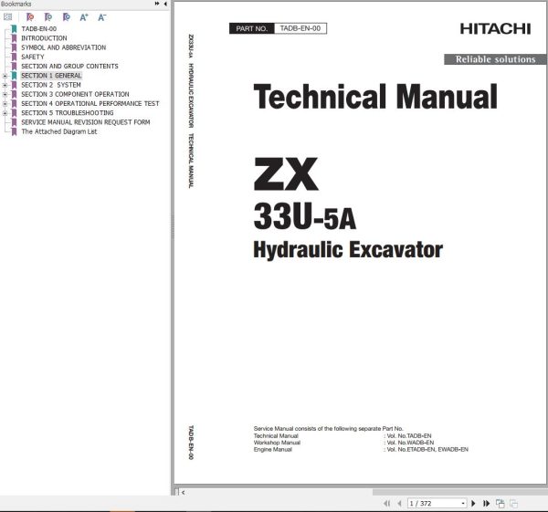 Hitachi Hydraulic Excavator ZX33U 5A Technical Manual