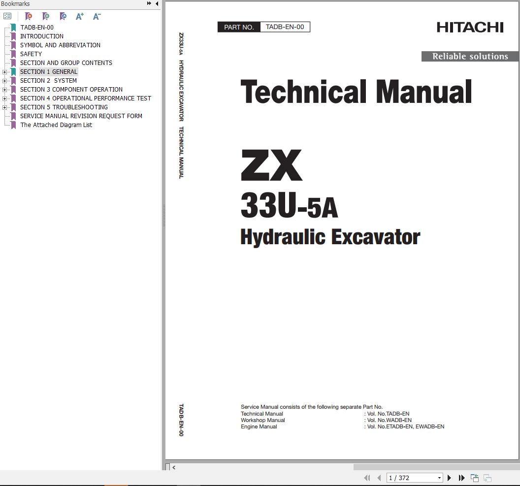 Hitachi Hydraulic Excavator ZX33U 5A Technical Manual