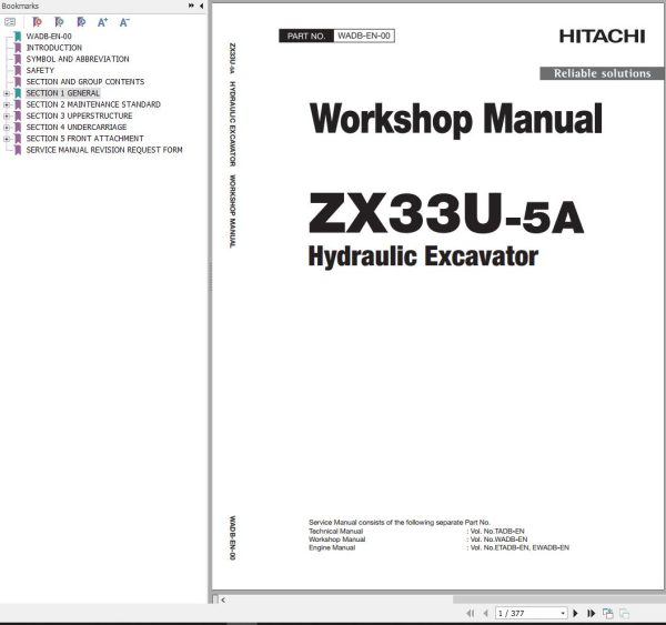 Hitachi Hydraulic Excavator ZX33U 5A Workshop Manual