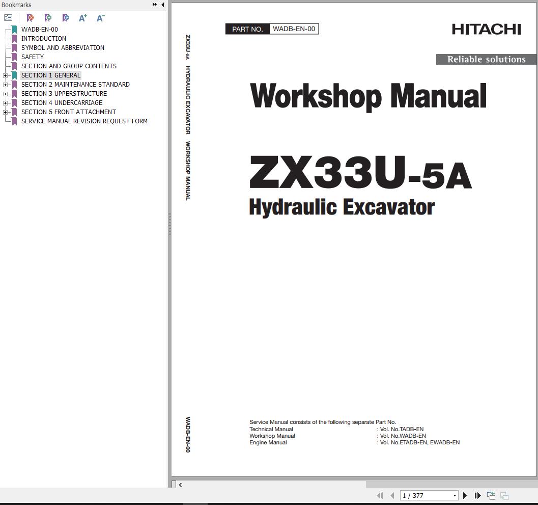 Hitachi Hydraulic Excavator ZX33U 5A Workshop Manual