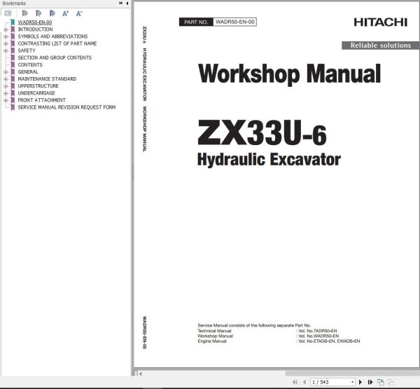 Hitachi Hydraulic Excavator ZX33U 6 Workshop Manual WADR50 EN 00