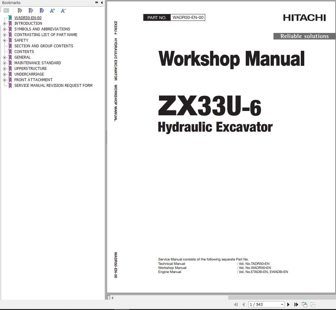 Hitachi Hydraulic Excavator ZX33U 6 Workshop Manual WADR50 EN 00