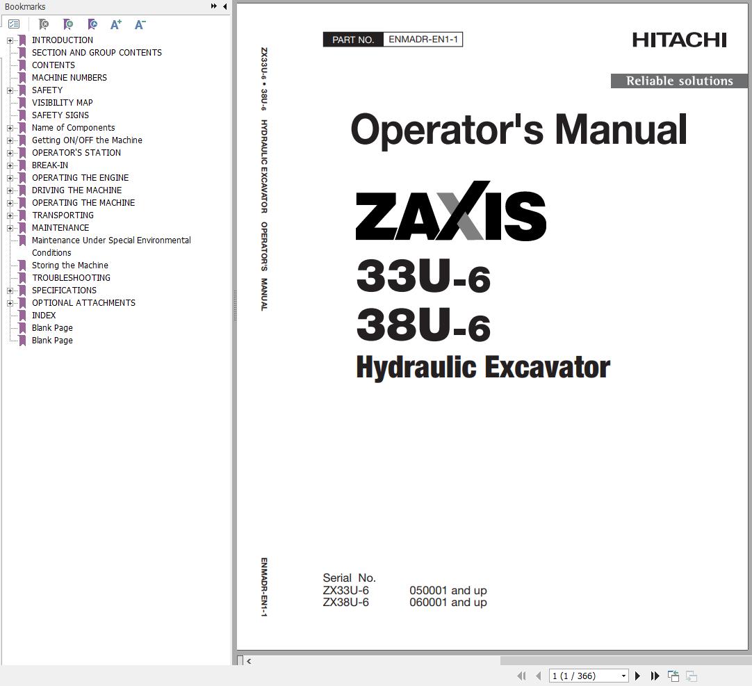 Hitachi Hydraulic Excavator ZX33U 6 ZX38U 6 Operators Manual ENMADR EN1 1