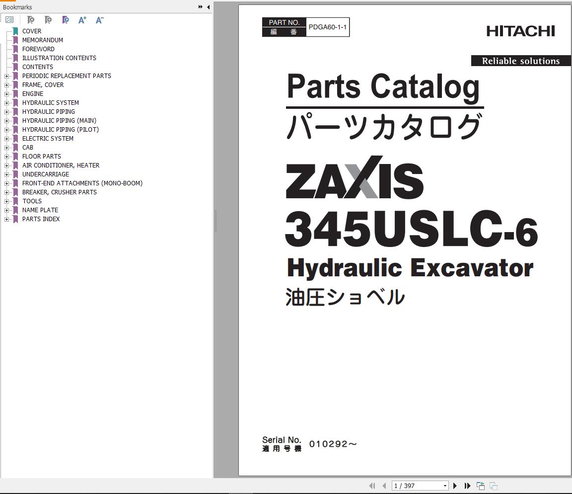 Hitachi Hydraulic Excavator ZX345USLC 6 Parts Catalog EN JP