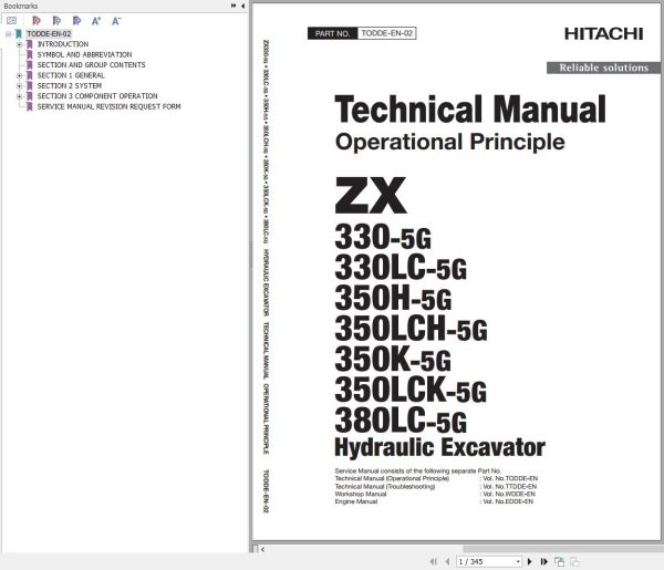 Hitachi Hydraulic Excavator ZX350 5G ZX350LCH 5G Technical Manual
