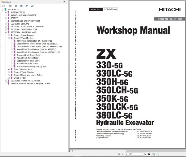 Hitachi Hydraulic Excavator ZX350 5G ZX350LCH 5G Workshop Manual WDDE EN 02