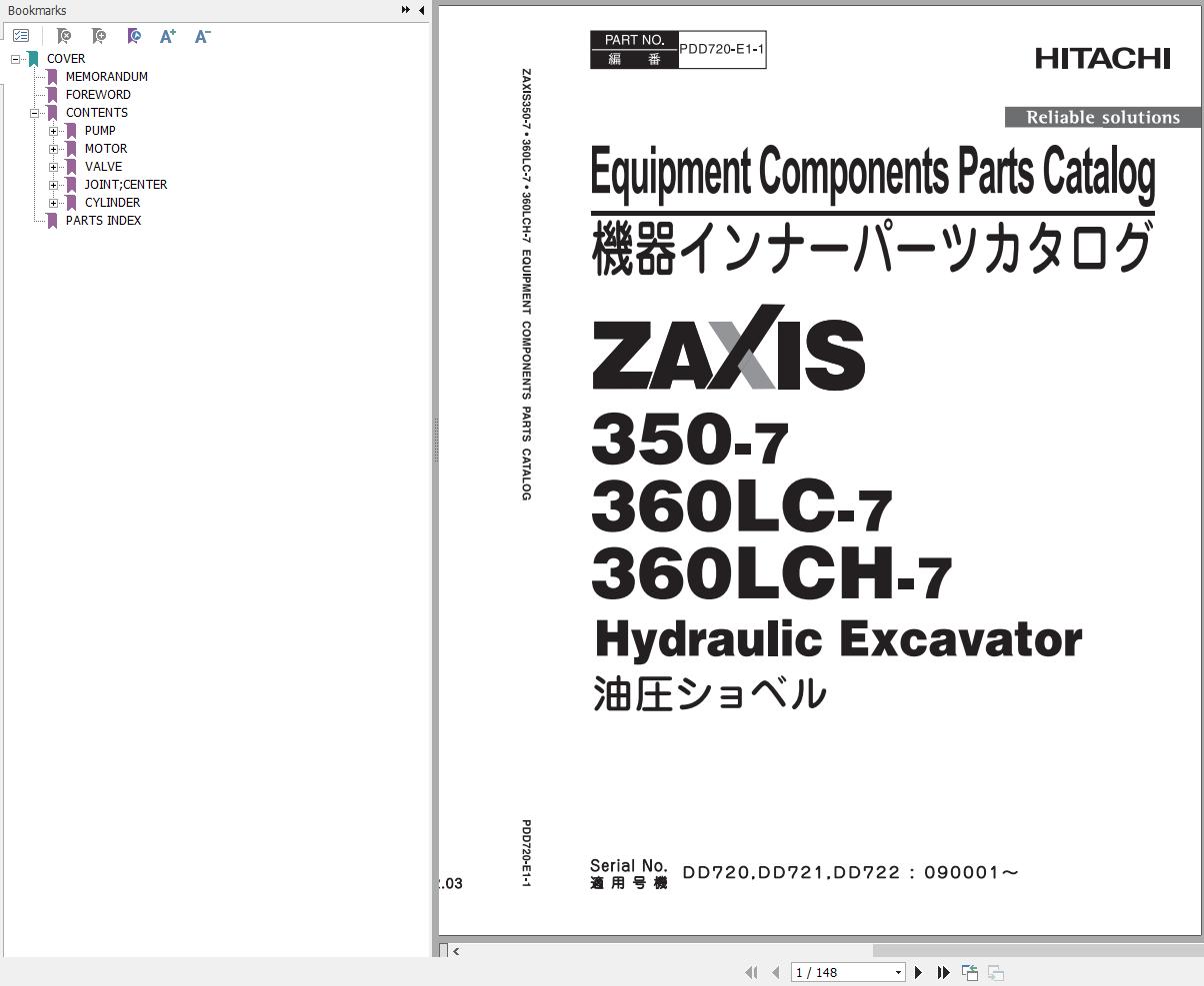 Hitachi Hydraulic Excavator ZX350 7 ZX360LC 7 ZX360LCH 7 Parts Catalog EN JP