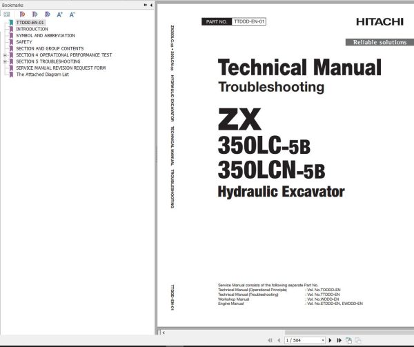 Hitachi Hydraulic Excavator ZX350LC 5B ZX350LCN 5B Technical Manual