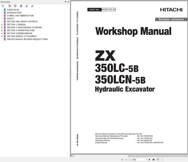 Hitachi Hydraulic Excavator ZX350LC 5B ZX350LCN 5B Workshop Manual
