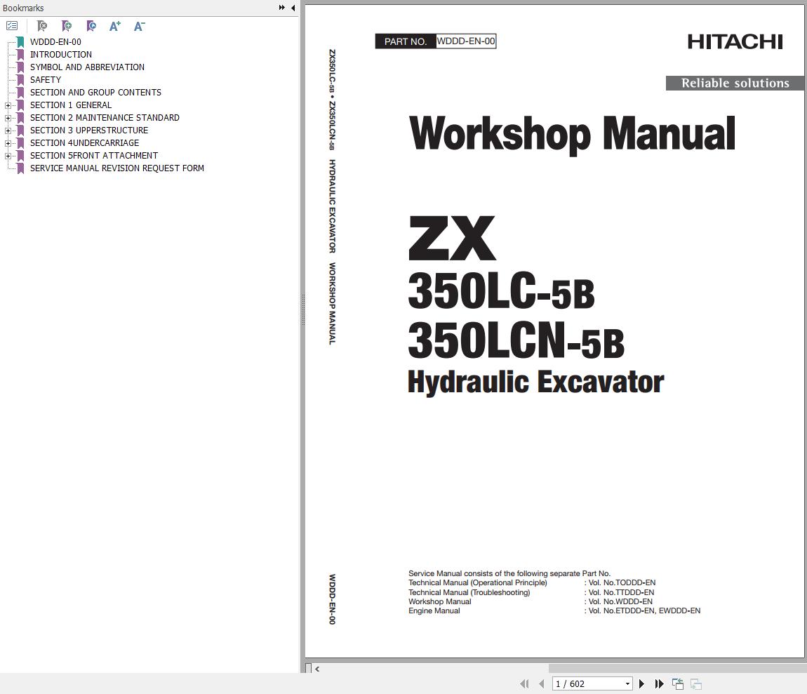 Hitachi Hydraulic Excavator ZX350LC 5B ZX350LCN 5B Workshop Manual