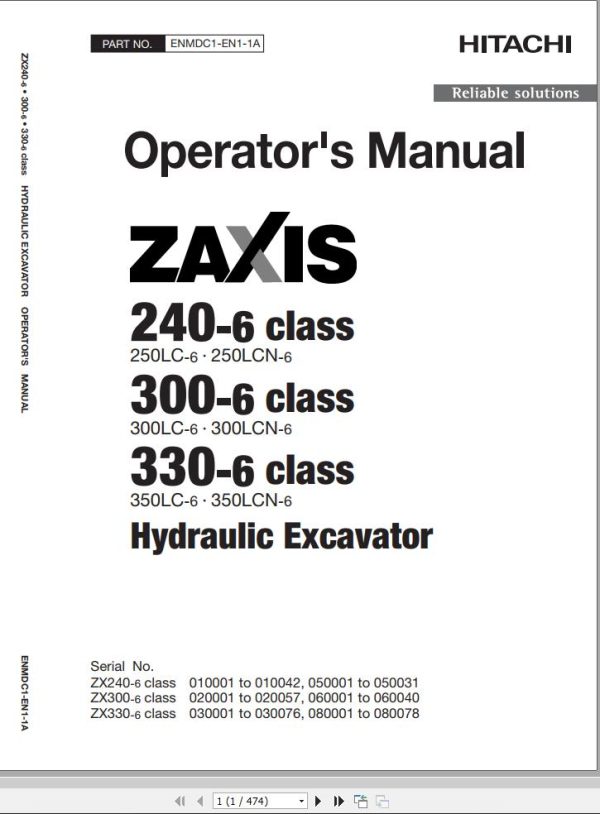 Hitachi Hydraulic Excavator ZX350LC 6 ZX350LCN 6 Operators Manual