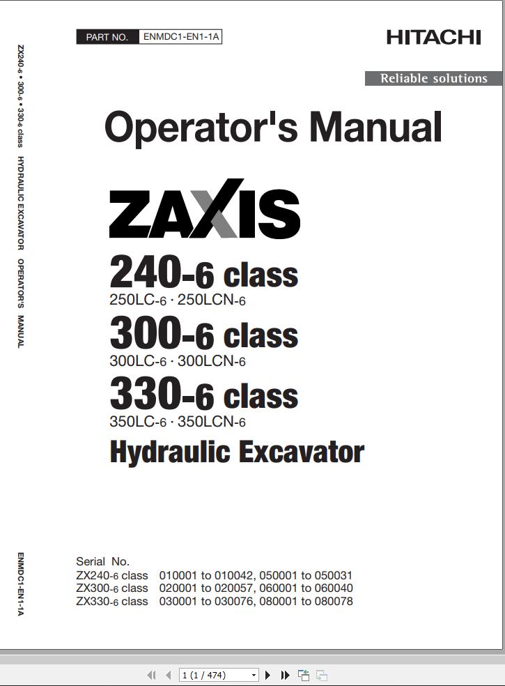Hitachi Hydraulic Excavator ZX350LC 6 ZX350LCN 6 Operators Manual