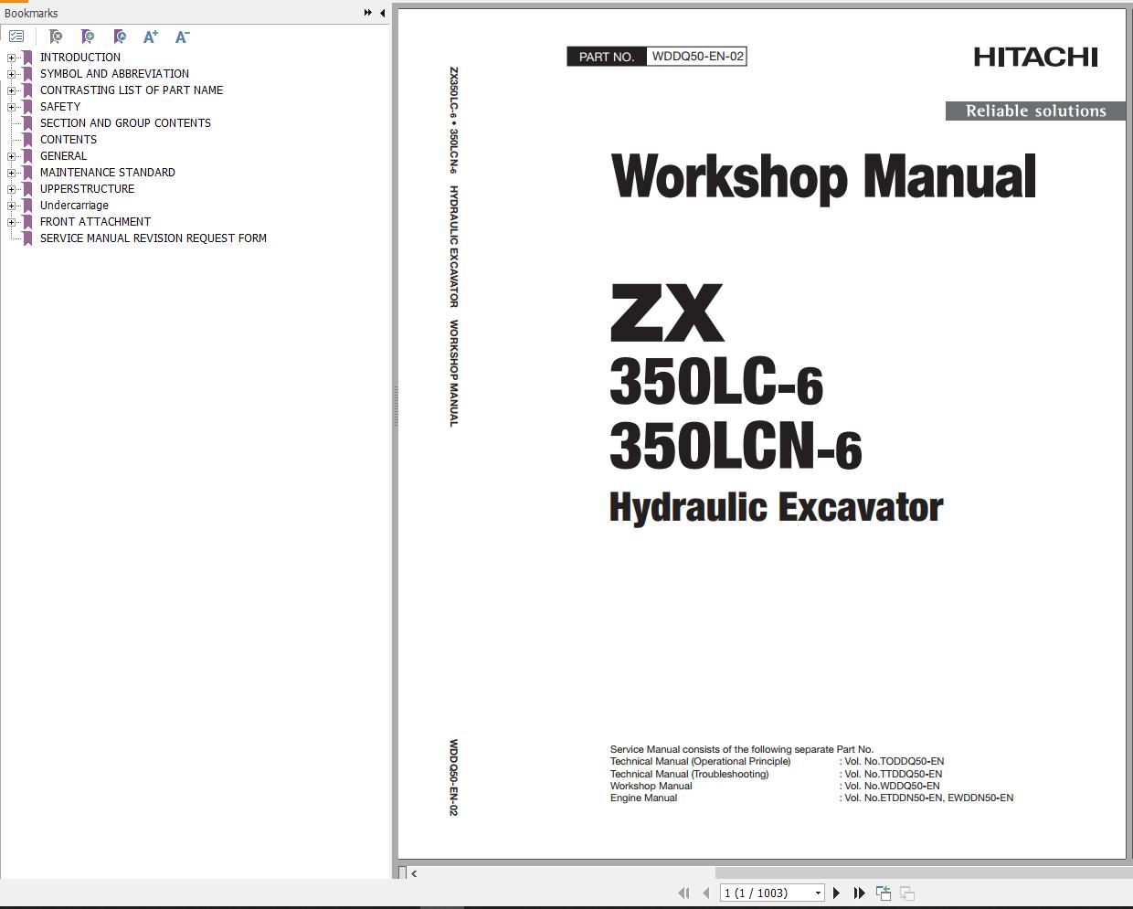 Hitachi Hydraulic Excavator ZX350LC 6 ZX350LCN 6 Workshop Manual