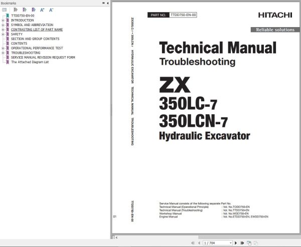 Hitachi Hydraulic Excavator ZX350LC 7 ZX350LCN 7 Technical Manual
