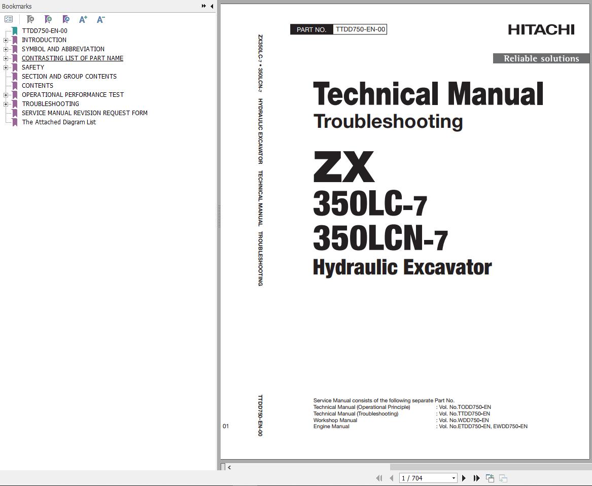 Hitachi Hydraulic Excavator ZX350LC 7 ZX350LCN 7 Technical Manual