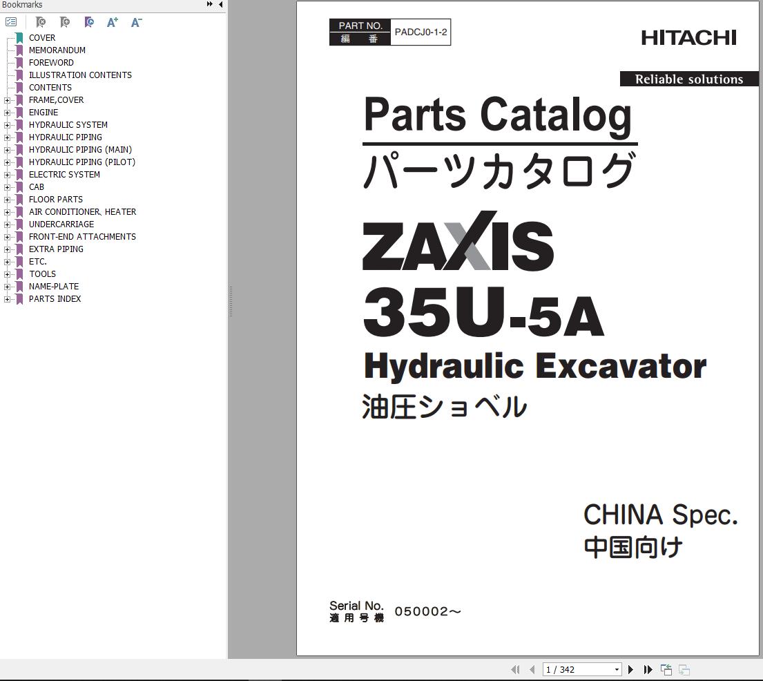 Hitachi Hydraulic Excavator ZX35U 5A Parts Catalog EN JP