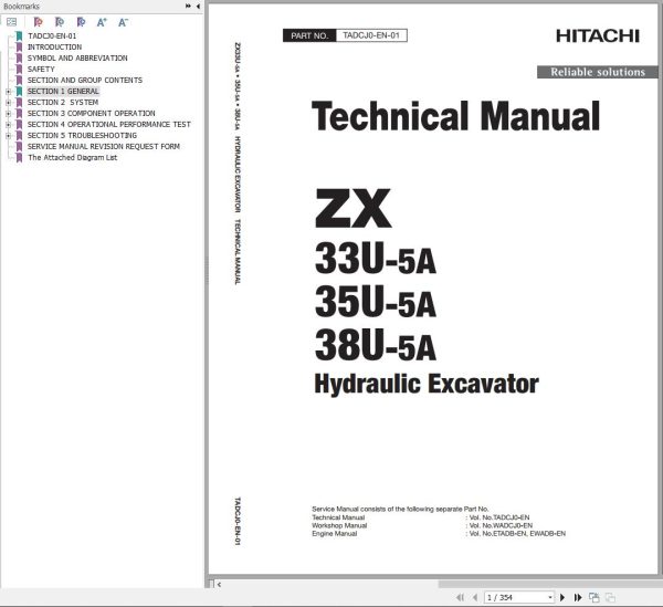 Hitachi Hydraulic Excavator ZX35U 5A Technical Manual TADCJ0 EN 01