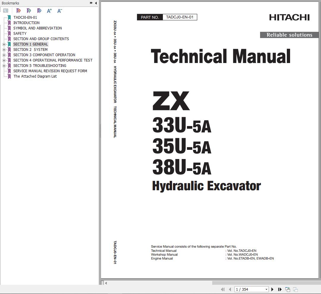 Hitachi Hydraulic Excavator ZX35U 5A Technical Manual TADCJ0 EN 01