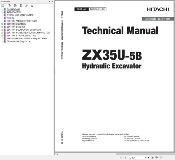 Hitachi Hydraulic Excavator ZX35U 5B Technical Manual TADJ90 EN 00