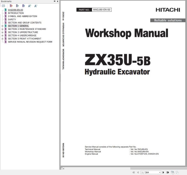 Hitachi Hydraulic Excavator ZX35U 5B Workshop Manual