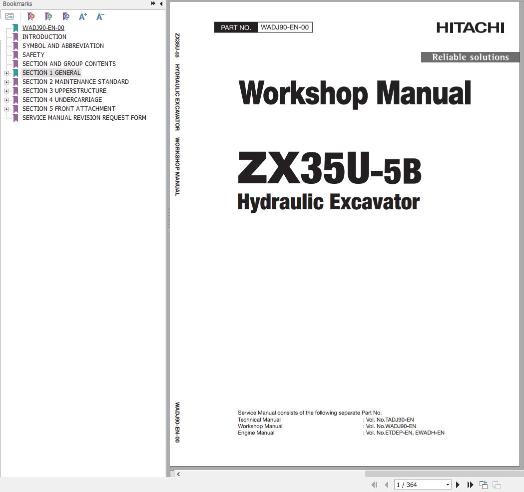 Hitachi Hydraulic Excavator ZX35U 5B Workshop Manual