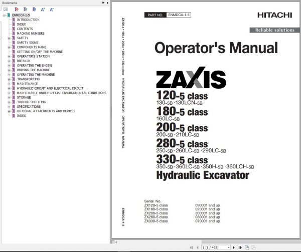 Hitachi Hydraulic Excavator ZX360LC 5B ZX360LCH 5B Operators Manual ENMDCA 1 5