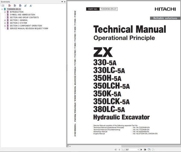 Hitachi Hydraulic Excavator ZX380LC 5A Technical Manual